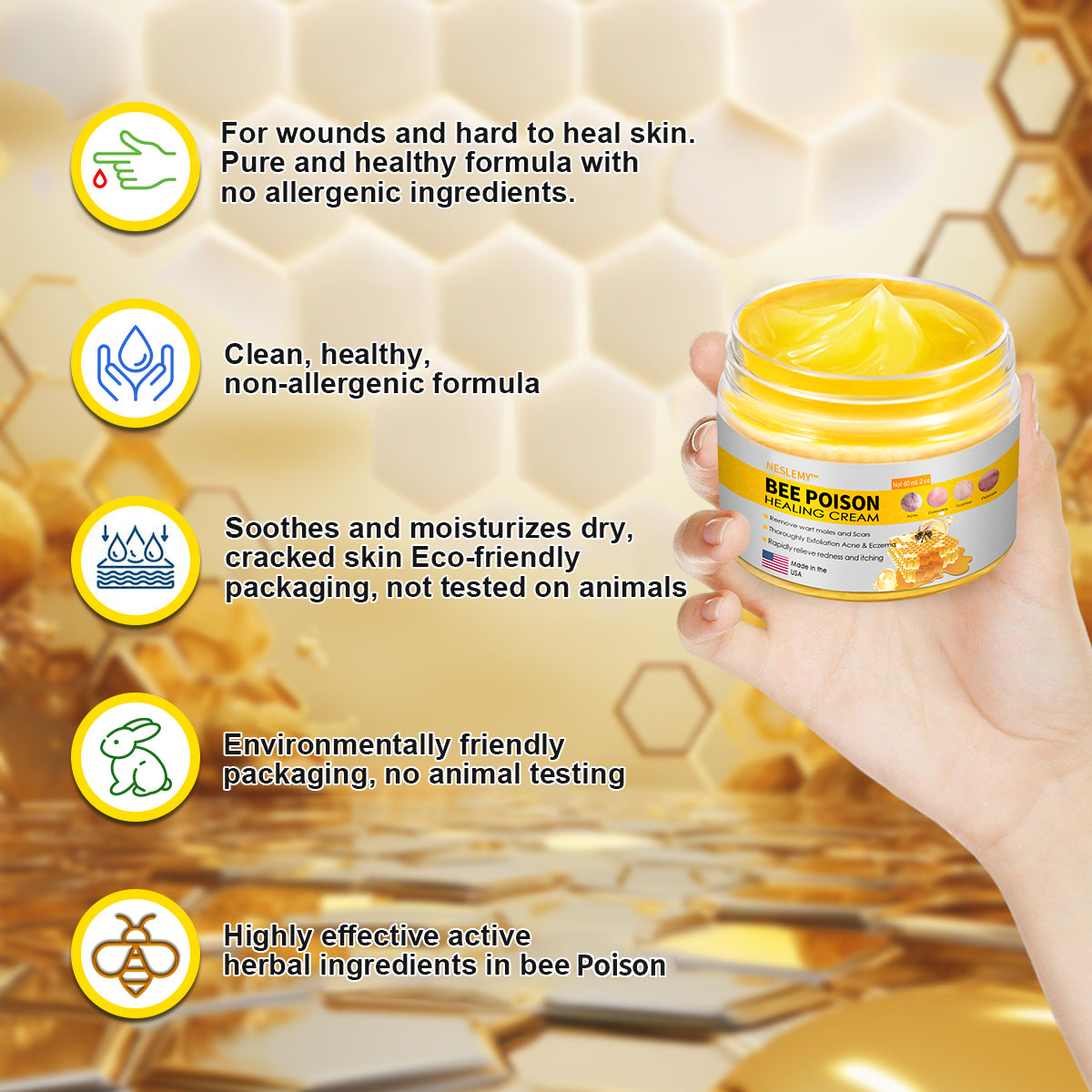 NESLEMY™ Bee Venom Skin Cream（👨‍⚕BAD Recommended),for Remove Warts, Acne and Scars